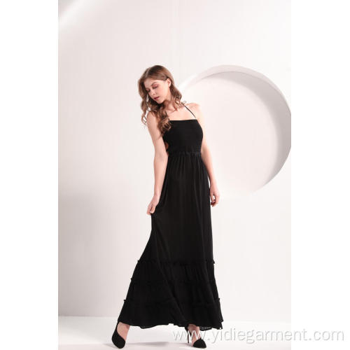 Long Sleeve Maxi Dress Women's Black Beach Casual Maxi Dress Supplier